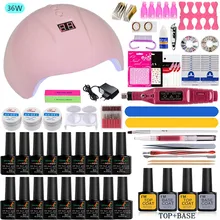 Полный набор для маникюра с UV гель набор 36W УФ-светодиодный светильник для нейл-арта, комплект покрытый 18/12/6 предметов, 8 мл Лак для ногтей УФ набор гель для ногтей комплект