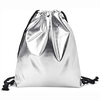 

Silver/black Storage Bag Gym Sports Drawstring Backpack Rucksack Bag Travel Shoes Clothes Organizer Waterproof Beach Bag #LR1