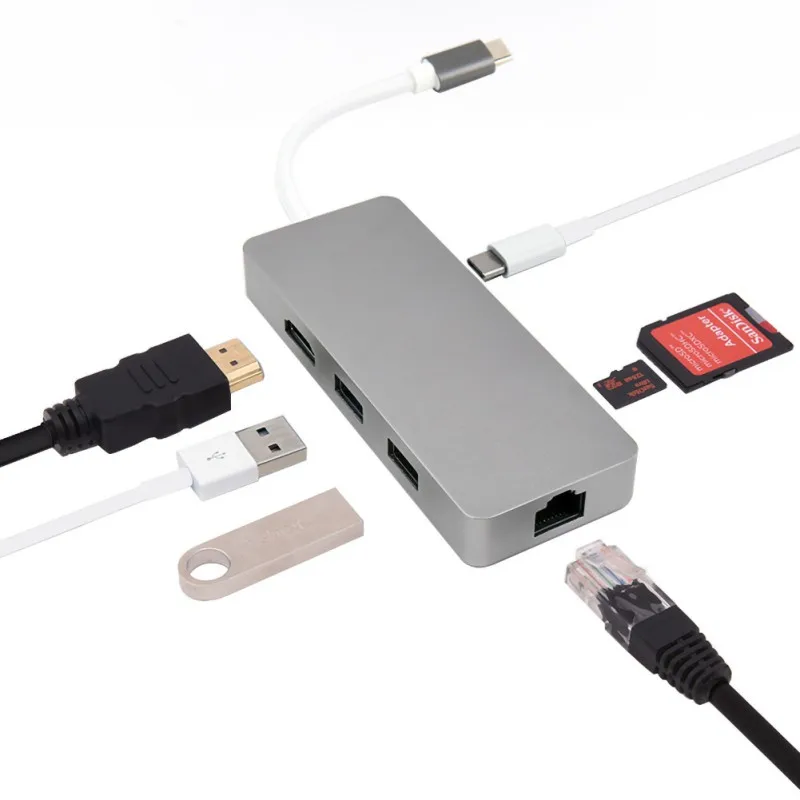 USB C концентратор 7в1 док-станция мульти порт Тип C к HDMI VGA Ethernet адаптер