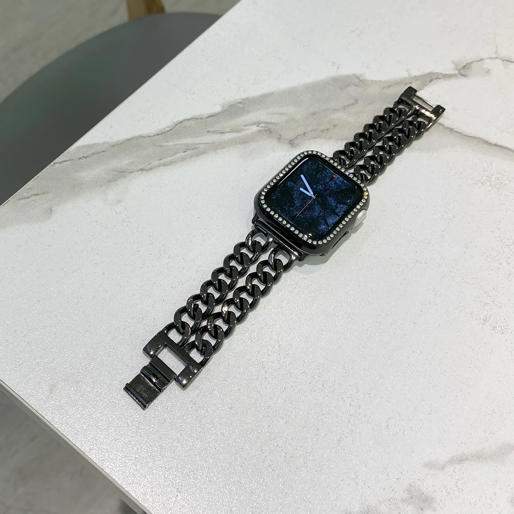 Ремешок для часов Apple watch band 44 мм 40 металлический браслет с двойной цепочкой Iwatch 42
