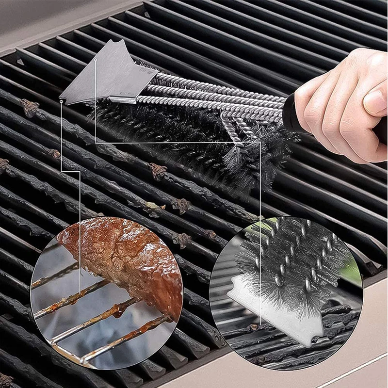 Grill Brush and Scraper - Extra Strong BBQ Cleaner Accessories - Safe Wire Bristles 18Stainless Steel Barbecue Triple Scrubber Cleaning Brush for