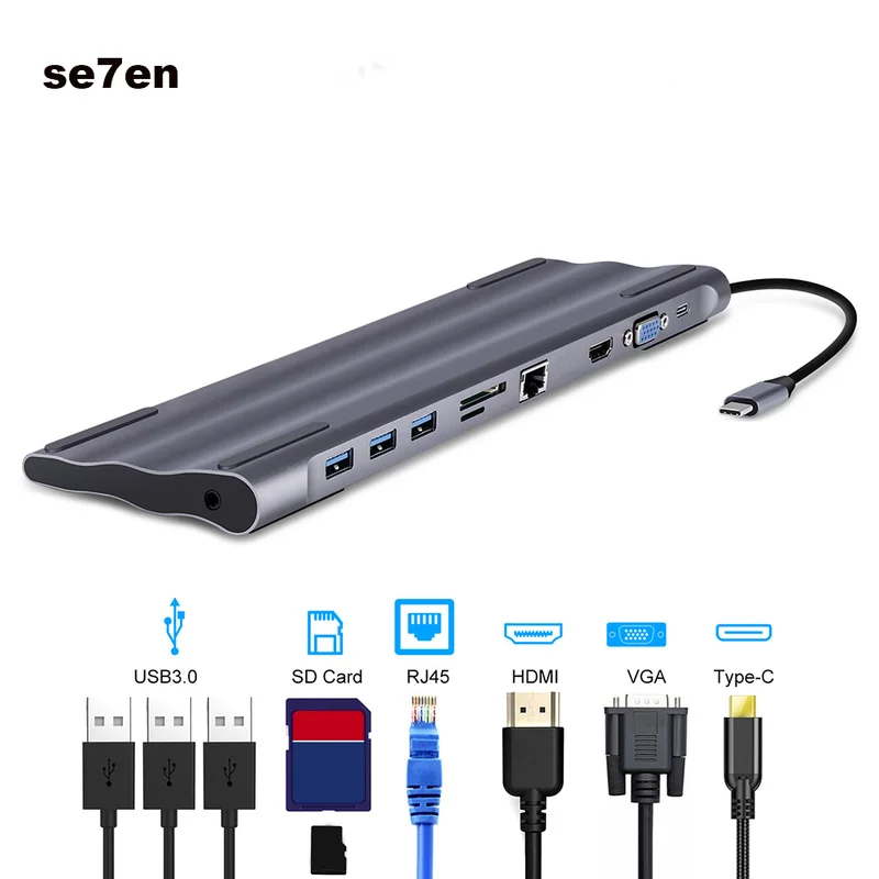  USB C HUB Type C to Multi USB 3.0 HDMI VGA RJ45 SD Card Reader for MacBook Pro Adapter USB-C 3.0 Sp