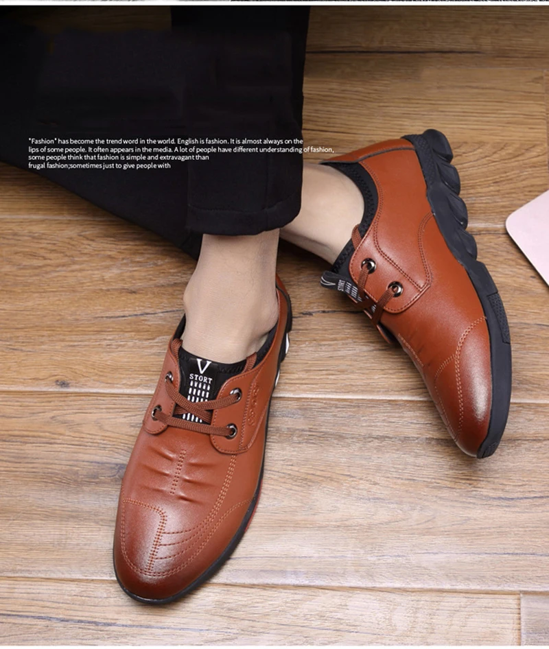 Merkmak New Autumn Men Leather Casual Shoes Classic Lace-up Business Flats Fashion British Style Increasing Shoes Big Size