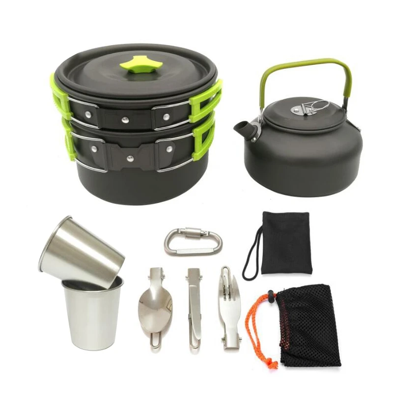 

Outdoor Cookware Pot Teapot Set Portable Camping Cookware Combination Aluminum Tableware