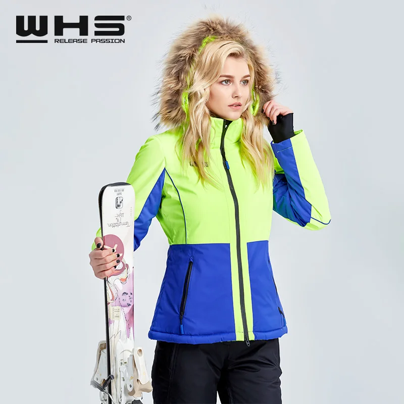 WHS Новых мужчин лыжные куртки зима водонепроницаемый Меховой воротник пальто женские спорт на открытом воздухе восхождение костюмы Шить цвет жакет