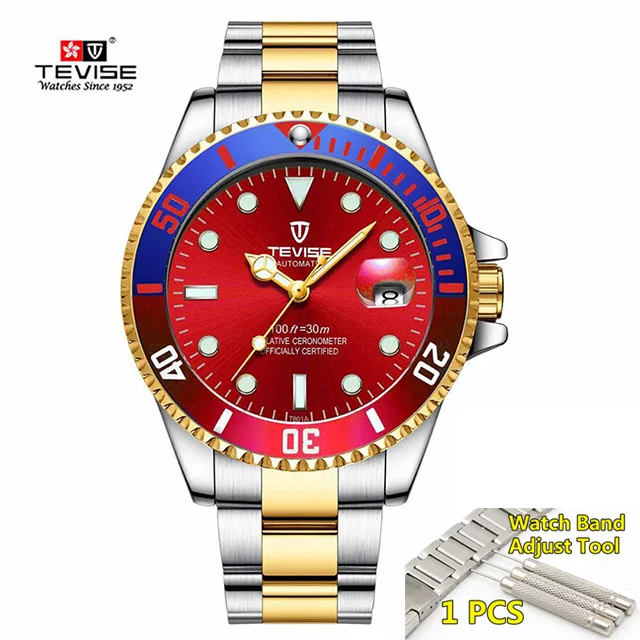 11-red-gold-silver Tevise Top Brand Luxury Men Mechanical Watches Automatic waterproof Stainless Steel Men Wristwatches Relogio Masculino - Цвет: 11-red-gold-silver