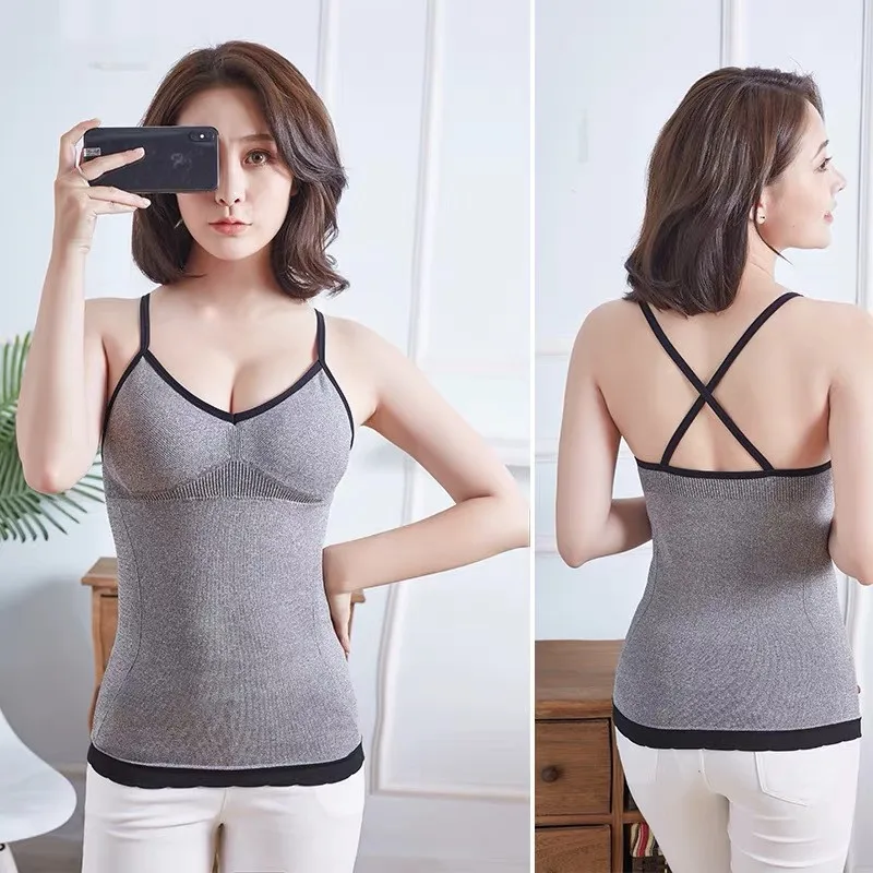 Женский Тонкий жилет без оправы camisole с нагрудной подкладкой дышащий сексуальный - Цвет: Gray
