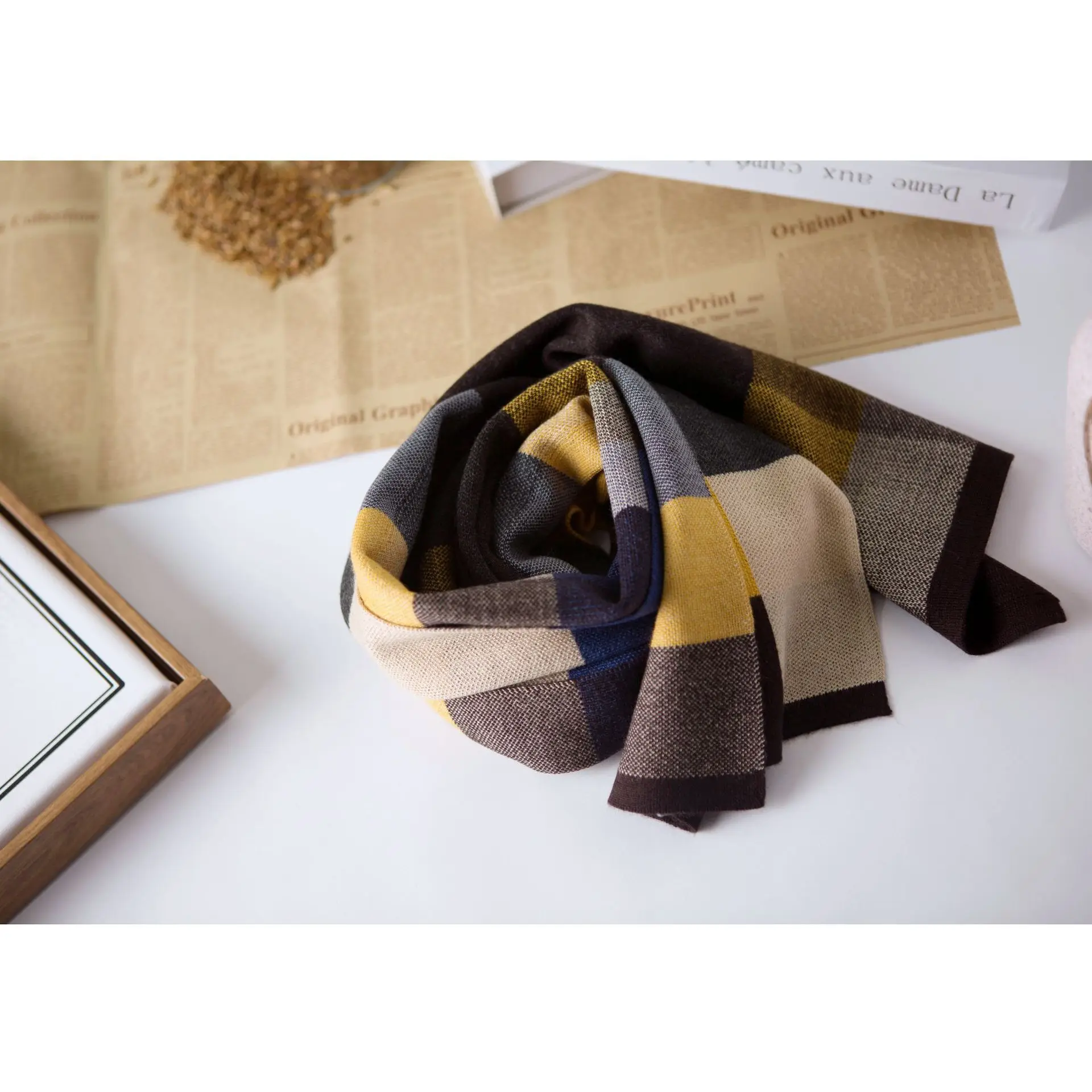 Кашемировый вязаный шарф европейский и американский мужской шарф Корейский клетчатый шарф модный теплый уличный стиль для взрослых