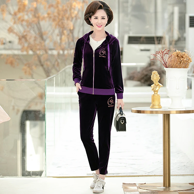 Cena Dres kobiet 2019 zestaw 2 sztuka odzież zestaw płaszcz + spodnie elastyczny aksamit Conjunto Plus rozmiar XL ~ 5XL Sportsuits Lady dresy