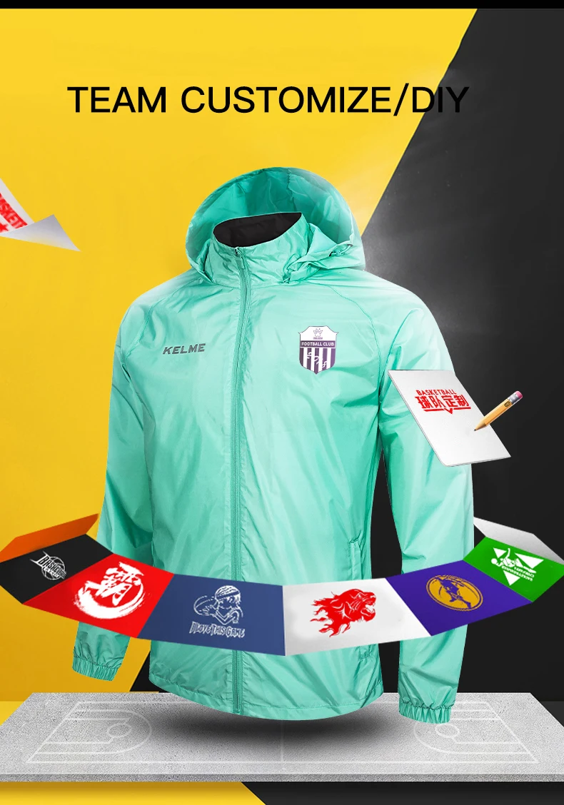 KELME männer Trainings Jacke Kid Fußball Sport Lauf Jacke Versteckte Hoodie Winddicht Wasserdichte Outdoor Trainingsanzug 380324 – Detail 15