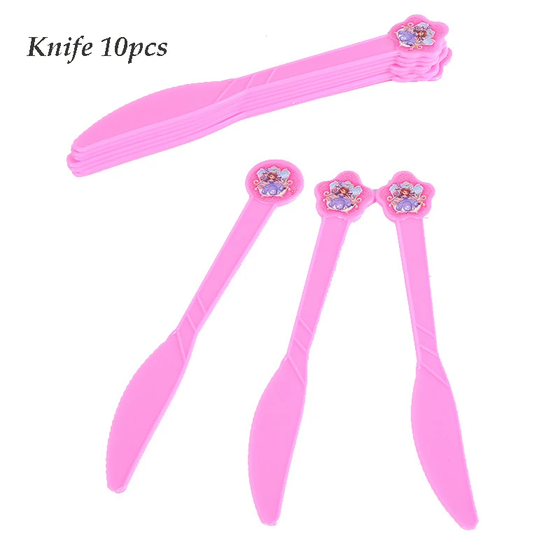 Knife 10pcs Принцесса тематика-София вечерние столовые приборы девочки дети день рождения одноразовые декоративные тарелки салфетки для стаканчиков Детские душевые принадлежности для декора - Цвет: Knife 10pcs