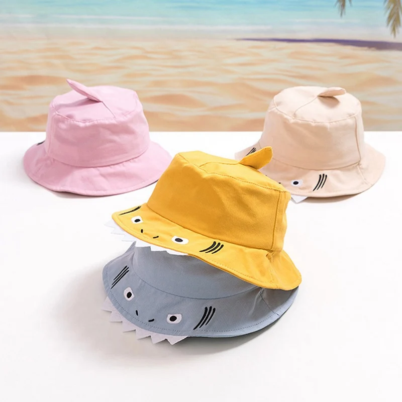 

Shark Embroidery Flat Top Children Sun Protection Fisherman Hat Unisex Boys Girls Cute Sun Hat Summer Cotton Bucket Hat 2020