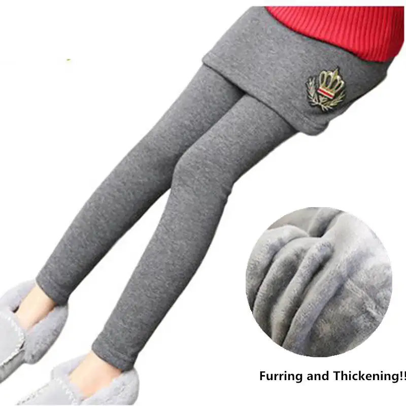 Baby Girls Winter Warm Pants Children Long Laggings With Skirt Velvet Thicken Girls Clothing Child Pattern Kids Solid Leggings
