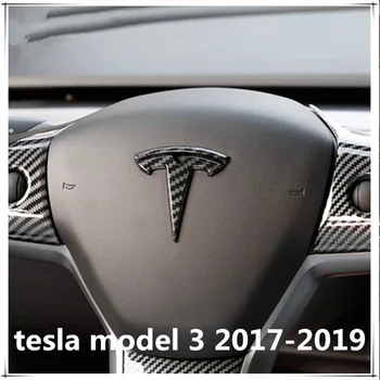 

Car Steering Wheel Center Logo Sticker For Tesla Model 3 2017 2018 2019 2020 Auto Carbon Fibre Grain Trim Cover Car Styling