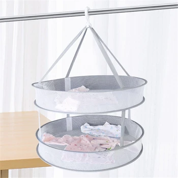 

Polyester Clothes Dryer Rack Laundry Basket Foldable Memory Circle Double Layer Mesh Cloth Dry Net Large Pack Home Hanging Bag