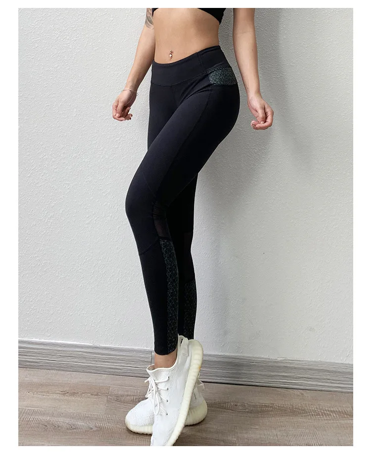 Night Running Pants Women Reflective Yoga Pants Net Yarn Patchwork Fitness Leggings High Waist Running Quick-Drying Sports Pants