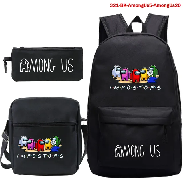 Hot Game Among Us 3pcs Set Backpack Student Cartoon Printed School Bag Bookbag Unisex Casual Travel