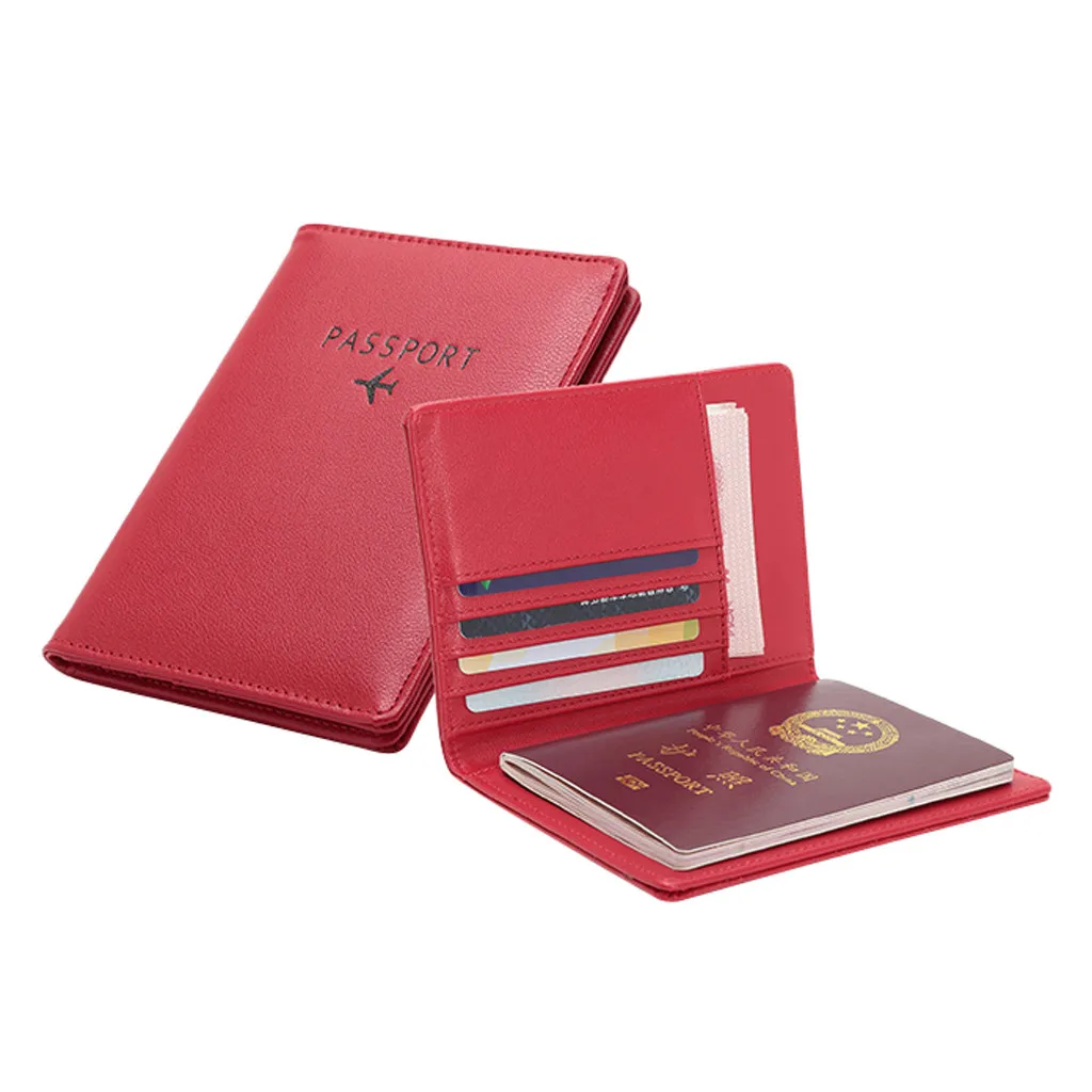 MAIOUMY бумажник для паспорта нейтральный многоцелевой дорожный бумажник с отделением для паспорта трехслойный органайзер для документов держатель Tri-fold Documen - Цвет: Red