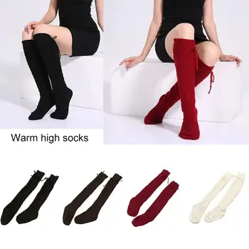 

Knee-high Knitted Stockings Bohemian Style Solid Color Warm Keeping Hoses For Autumn Winter Women Leg Warmer
