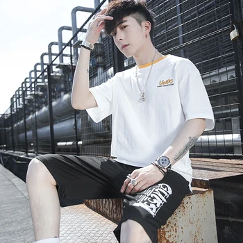 

NEW 2pcs set men Short-sleeved Shorts Two-piece Suit Male Summer Student Youth streetwear Hip Hop Sports Style