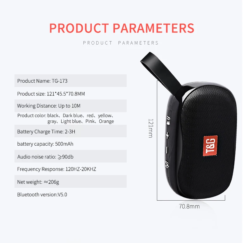 TG-173 мини-динамик Портативный беспроводной Bluetooth динамик сабвуфер открытый динамик Поддержка FM TF карта