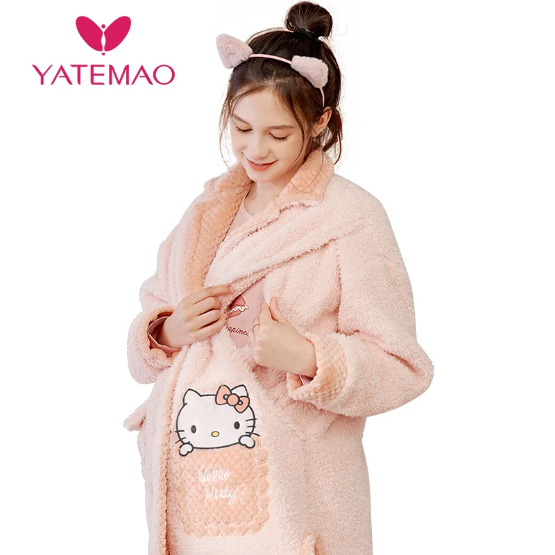 YATEMAO/утолщенная пижама с длинными рукавами для кормления фланелевая одежда сна