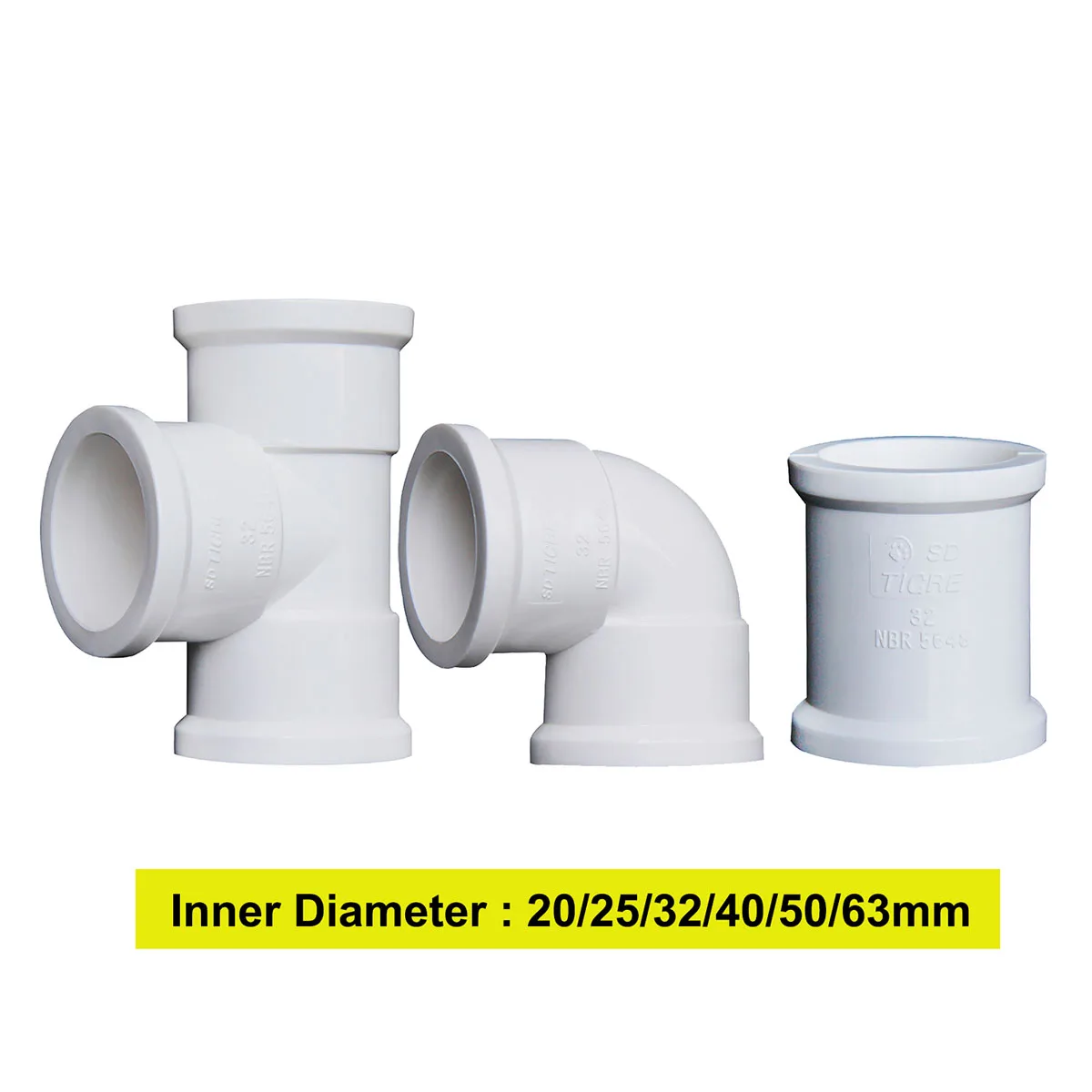 2063mmThickenWhitePVCPipeFittings90ElbowTeeStraightConnector