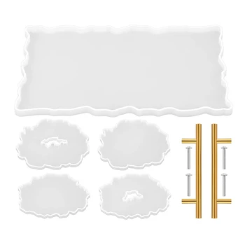 

Silicone Resin Tray Molds 1Pcs Resin Tray Molds and 4 Pcs Coaster Molds for Resin Casting with 2Pcs Gold Handles