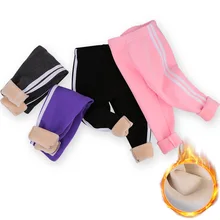 Осень-зима, стиль, композитные материалы, вельветовые Детские теплые штаны модные спортивные Леггинсы для девочек в полоску