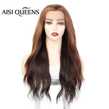 Aisi Queens, длинный парик на кружеве, синтетический, волнистый, свободные части, коричневый, черный, натуральные волосы для черных, белых женщин, парик для косплея