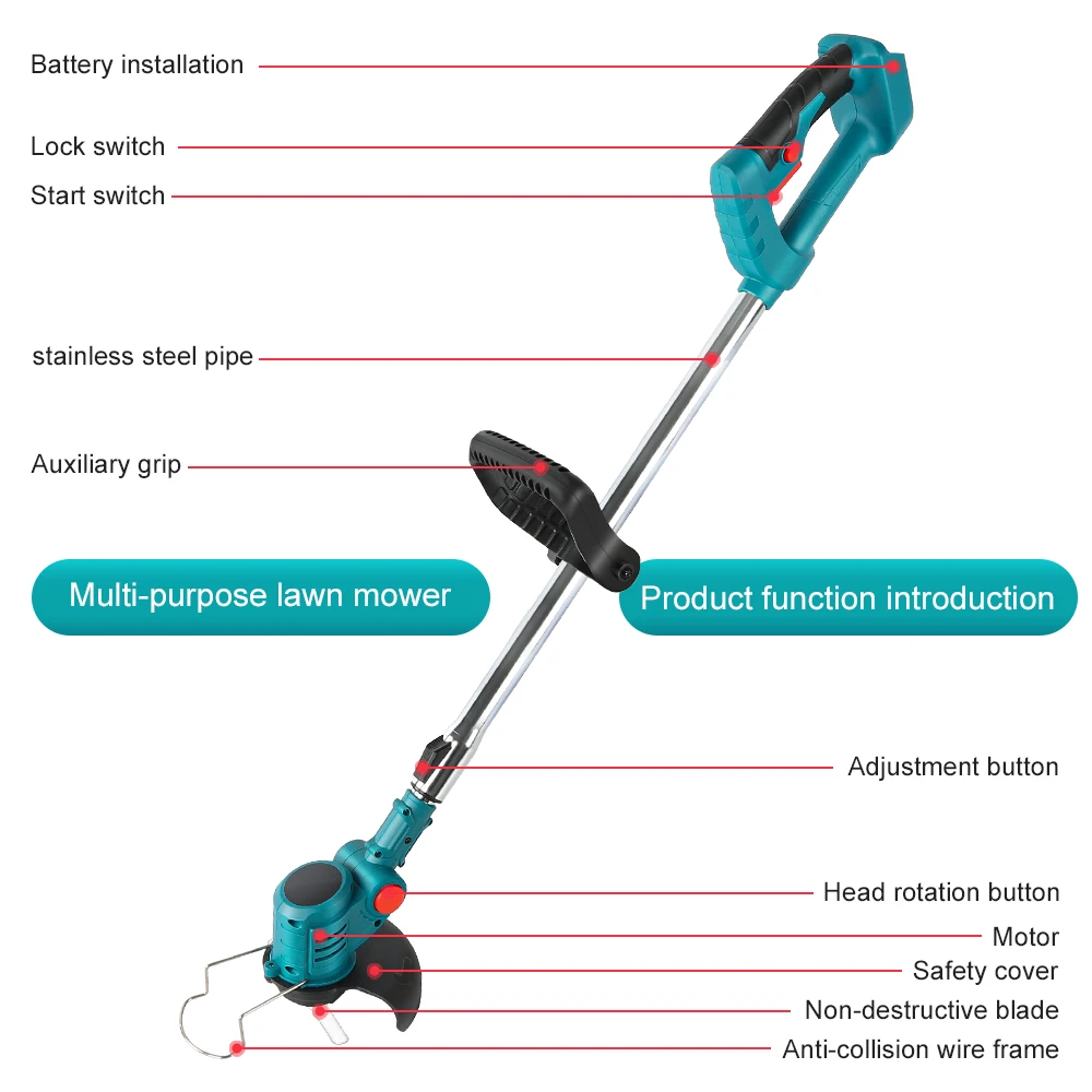 Electric Grass Trimmer for Makita 18V Lawn Mower Cordless Brush Li-Ion Auto Release String Cutter Power Household Garden Tools