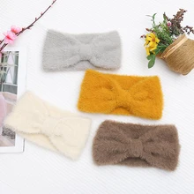 

Oaoleer Women Headbands Fashion Solid Wide Bowknot Fur Head Bands For Women Girls Elegant Fabric Autumn Winter Hair Accessories