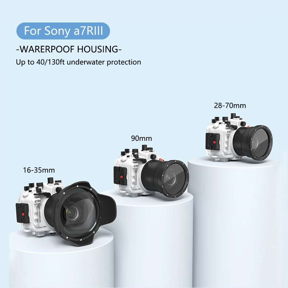 Seafrog 방수 카메라 하우징,  A7RIII 16-35mm f2.8 f4.0 렌즈용, 8 인치 돔 포트 포함, 40 미터