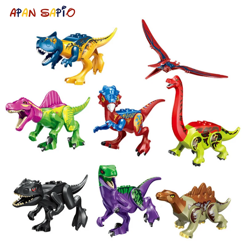 

Jurassic Dinosaur World Building Blocks Series Colorful T-Rex Triceratops Assembles Figure Bricks Toys Compatible with Legoe