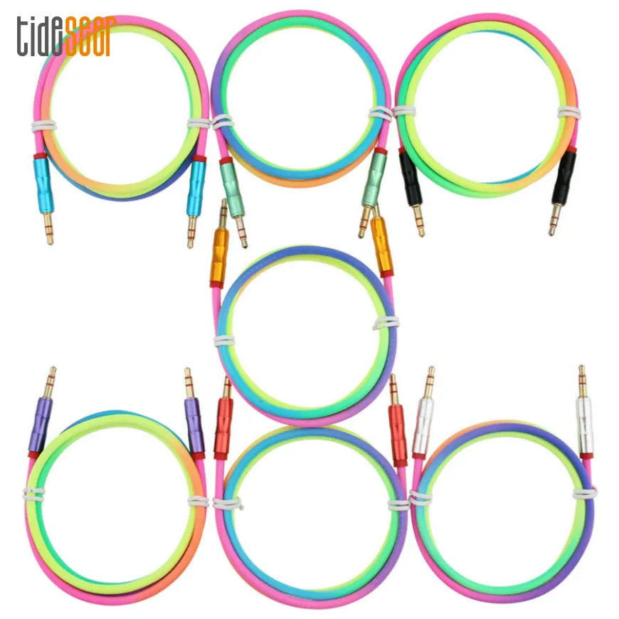 Colorful Audio Cable 1m Jack 3 5mm Aux Headphone Cables Male to Male AUX Line Cord For Car iPhone MP3 4 Earphone Speaker 100pcs
