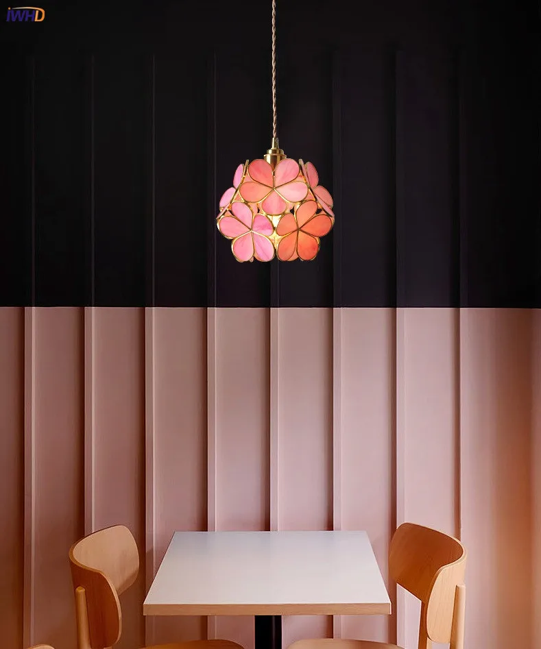 Hfc53089b359f40b489d458bc321316e6U IWHD Nordic Flower Copper Pendant Lighting Fixtures Bedroom Dinning Living Room Glass LED Pendant Light Fixtures Luminaria