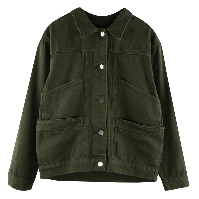 Korean ArmyGreen Denim Jackets Women Autumn winter Single Breasted black Jean Jacket ladies Denim Coat cazadora vaquera mujer