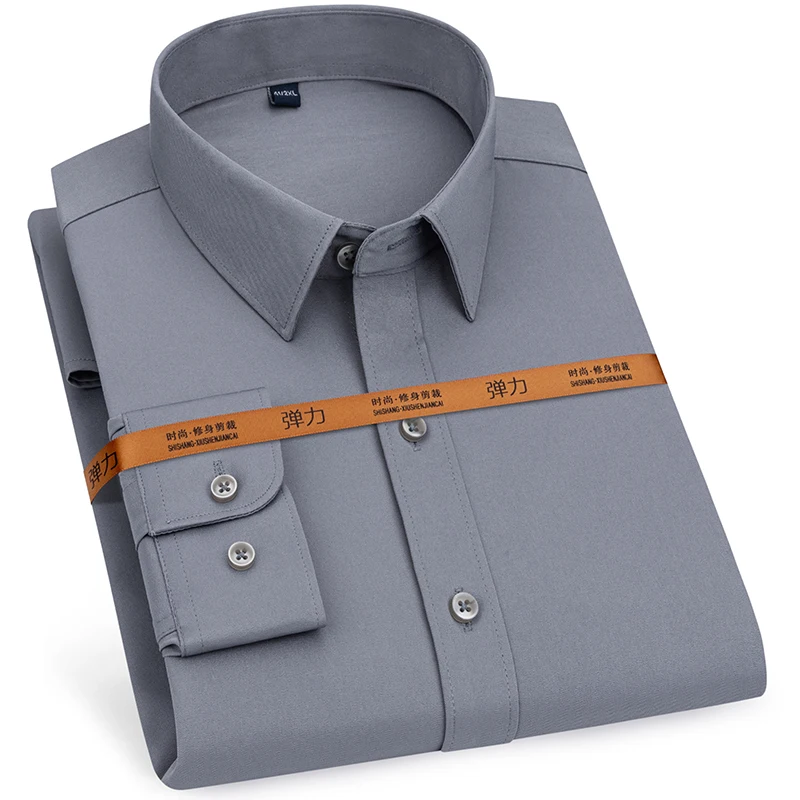 Men's Long Sleeve Solid Stretch Easy Care Shirt Formal Business Office/Working Wear Standard-fit Social Dress Shirts dress shirts