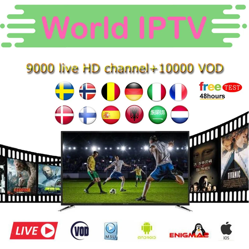 World HD IPTV подписка ip tv Испания m3u 9000 live free тестовый канал + 10000 VOD для android box Enigma2 Smart