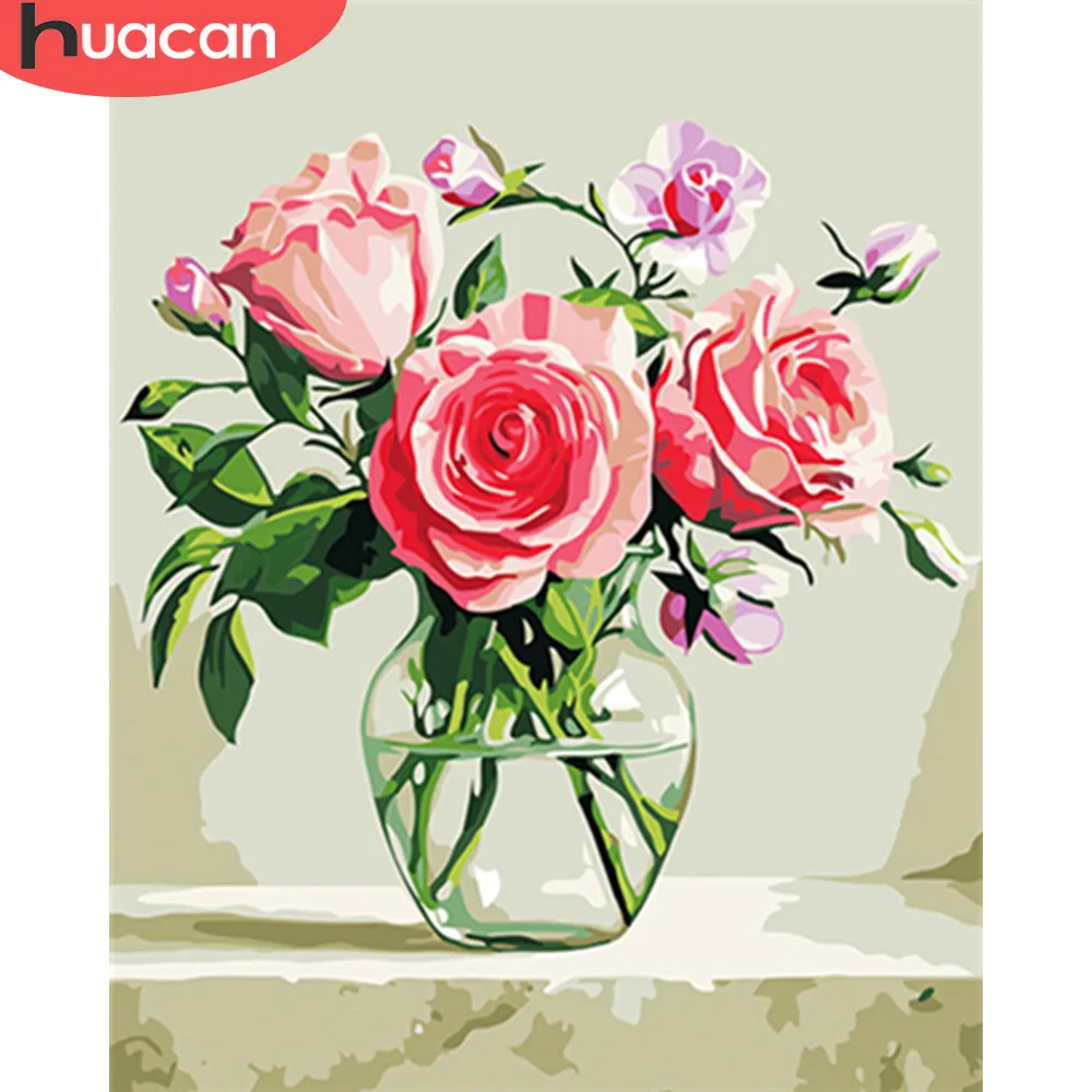 

HUACAN Coloring By Number Flowers In Vase Kits Drawing Canvas HandPainted DIY Oil Painting By Numbers Pictures Gift Home Decor