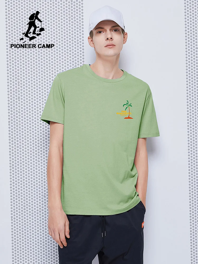 

Pioneer Camp Hip Hop Men T-shirts Summer Coconut Tree Printed 100% Cotton Green Black White Fashion tshirts Male ADT0205042
