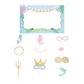 

11 Pcs Photo Booth Props and Photo Frame Handheld Mermaid Themed Picture Frame Party Favors for Birthday Party Holidays Wedding