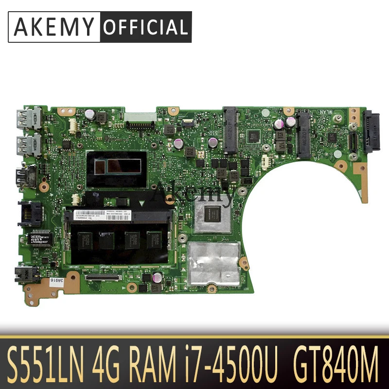 Akemy S551LB материнская плата для ноутбука ASUS S551LN S551LD S551L тест оригинальная 4G RAM I7-4500U