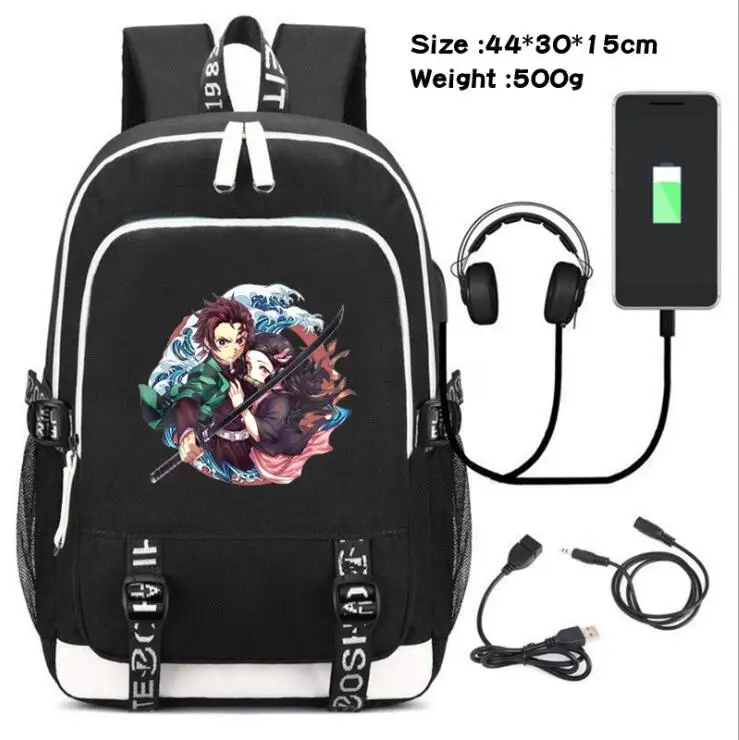 as pictures Demon Slayer Ghost Blade Kamado USB port рюкзак для ноутбука школьная дорожная сумка для книг для студентов повседневный рюкзак для ноутбука для девочек и мальчиков подарок - Цвет: as pictures