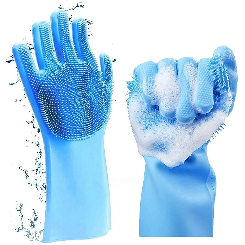 

1 Pair Silicone Cleaning Gloves Multifunction Magic Silicone Gloves for Dish Washing Car Washing Pet Hair Kitchen Clean Tool