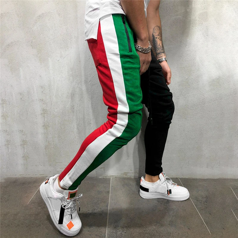 

Mens Slim Fit Sweatpants Drawstring Striped Track Pants Color Block Patchwork Jogging Pant Sports Hip Hop Trousers Long Slacks