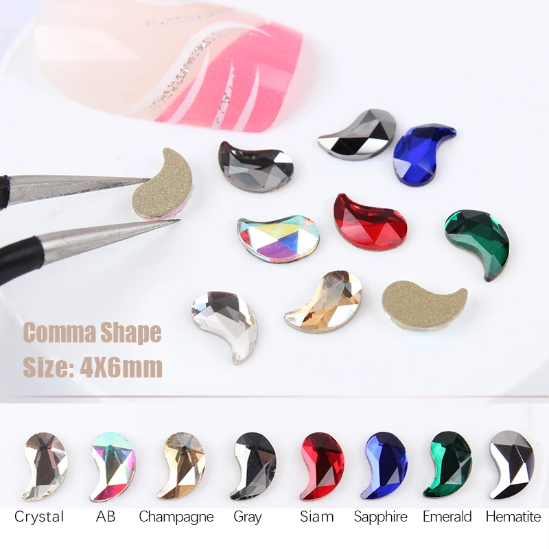 New Arrive 30pcs Comma Nail Rhinestones Crystals Flatback Glass Stones Manicure Art Deco Charms Gem Jewelry Accessories | Дом и сад