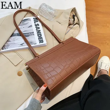 

[EAM] Crocodile Pattern PU Leather Shoulder Bag For Women 2020 Women's Trend Simple Large Handbags Branded Zipper Hand Bag 8A296