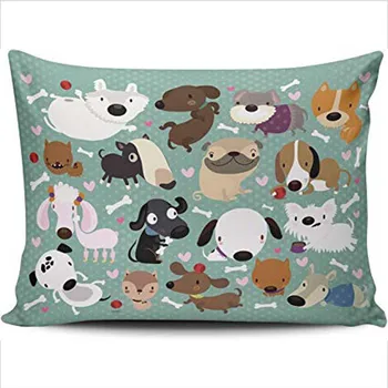 

Custom Luxury Funny Colorful Cartoon Dog Pet Puppy Collection Queen Pillowcase Rectangle Zippered Two Side Printed 20x30 Inches