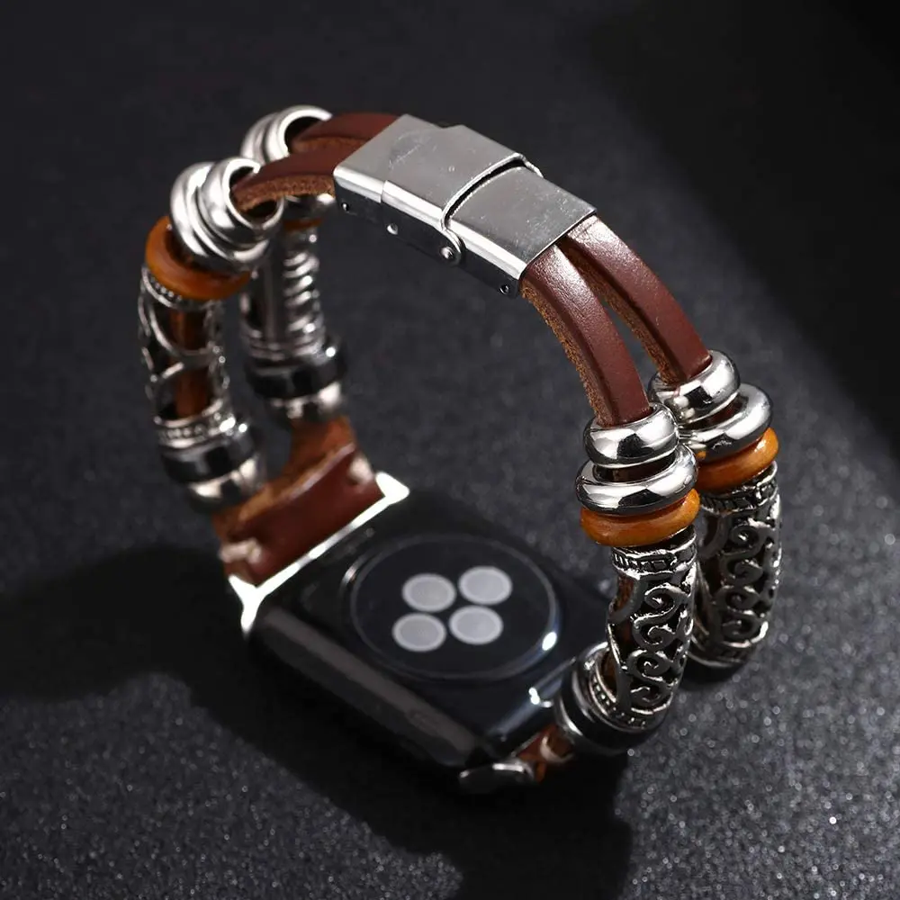 Кожаный ремешок для Apple Watch 6 band 44 мм/40 мм iWatch 38 мм/42 ручной работы двойной тур